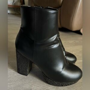 Forever 21 Black Heeled Boots with Studded Design